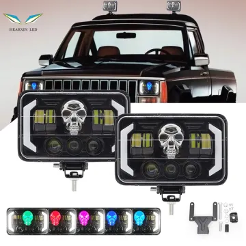 Universal DRL Truck Work Lights with Skull Design for Hi-Lo Beam 7 Inch Headlights - Off-Road Travel Auto Car Lamps for Wrangler