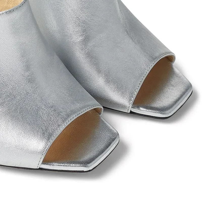 Silver Crystal Mule Heels for Women