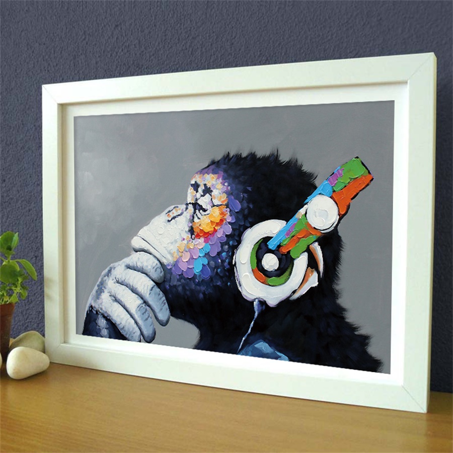 Abstract Canvas Prints Wall Art Animal Oil Painting Headphone Music Monkey Wall Pictures Print for Living Room Posters Decor Art