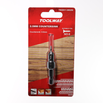 Toolway 9,5 mm Countersink -Bit mit 2,5 -mm -Bohrern und langen Hex -Schaft für Holzbearbeitung