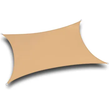 Oversized Sand Colored Sun Shade Sail with UV Block Fabric for Patios
