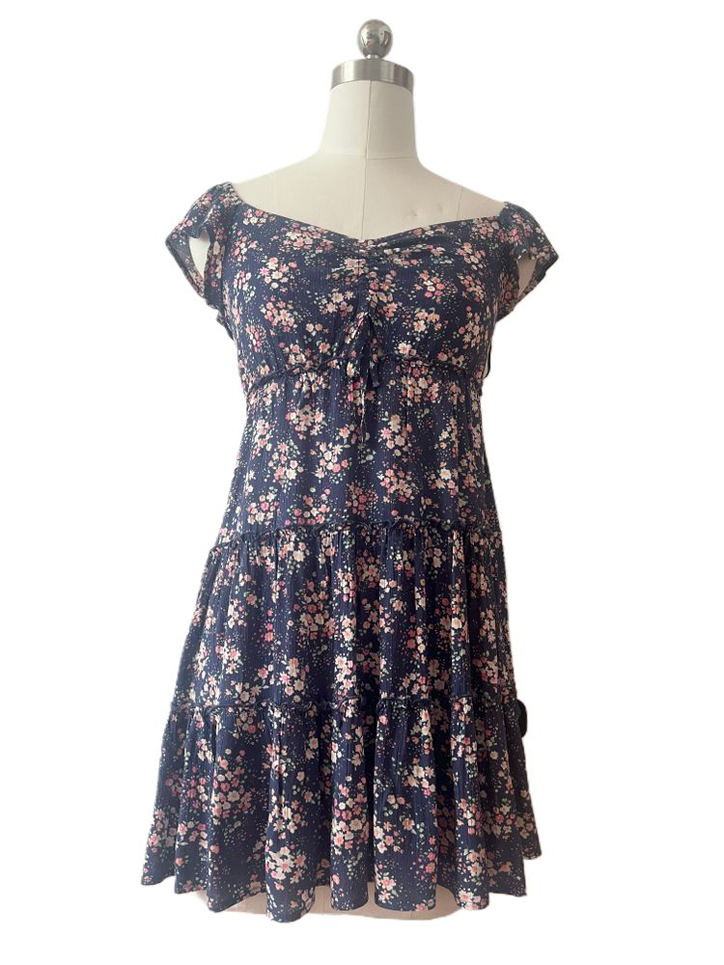 Puff Sleeve Tier Babydoll Floral Print Dress