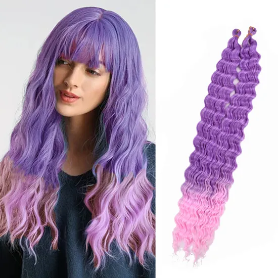 Wholesale 32 Inch Zizi Light Weight Wear Ombre Purple Ocean Wave Crochet Braids Deep Wave Braiding Synthetic Hair Extensions