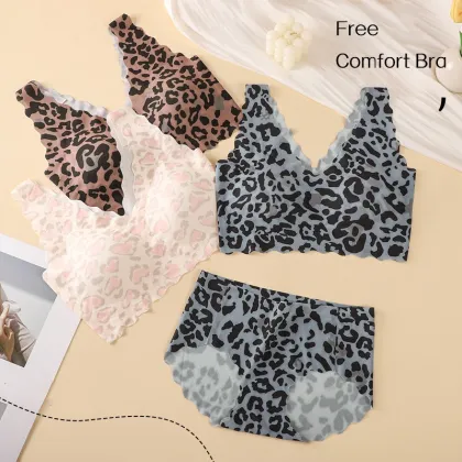Seamless Ice Silk Bra: Fashionable Leopard Print Comfortable Underwear