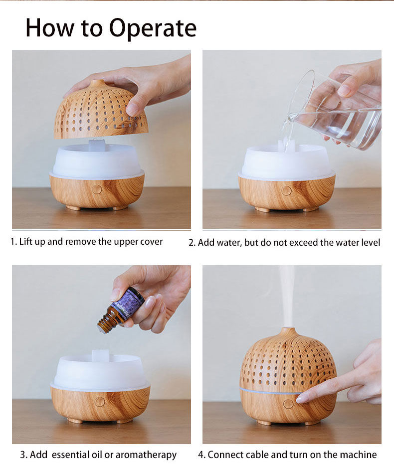 2022 Ultraschall Holz LED Öl Aroma Diffusoren