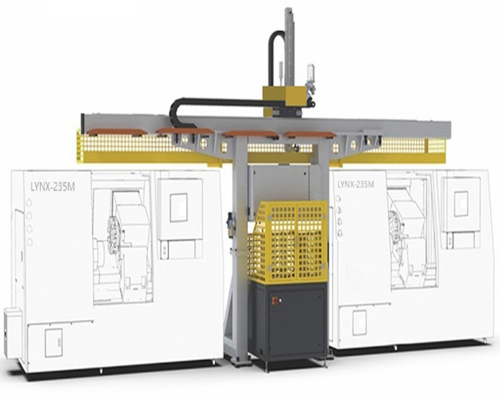 Gantry Robot med två CNC -svarvar