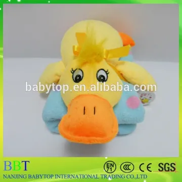 stuffed animal with baby blankets 100% cotton ,duck shaped blanket toy