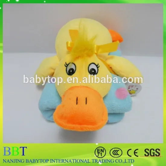 stuffed animal with baby blankets 100% cotton ,duck shaped blanket toy