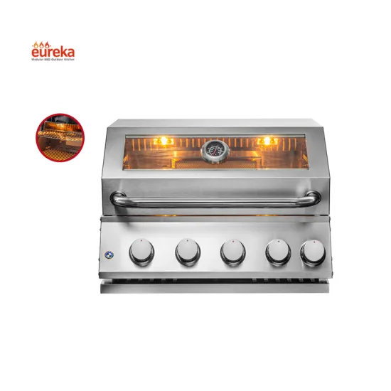 Stainless Steel Built In 4 Burner Gas Bbq Skewer Outdoor Chicken Grill Machine For Restaurant