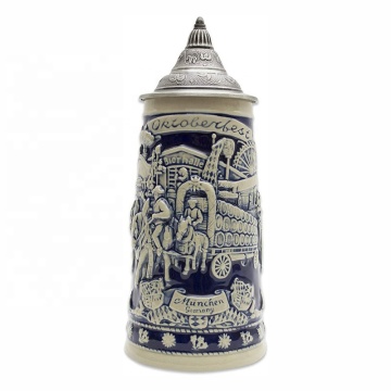 Ceramic Beer Stein Blue Munich Oktoberfest 0.7 Liter