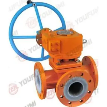 Worm gear operator lined PFA 3-way Ball Valve
