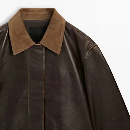 Women's corduroy detail Napa leather Parkas leather jacket