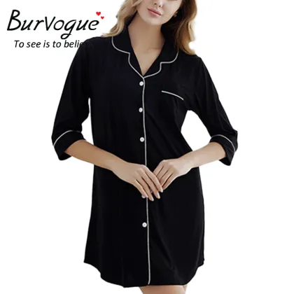 Burvogue Women Sleepwear Short Sleeve Boyfriend Sleepshirts Nightgown Wholesale
