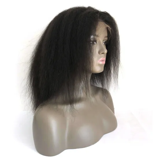 100% Virgin Remy Human Hair African American Relaxed Texture 12 inch 360 Short Kinky Straight Lace Wig in Natural Color