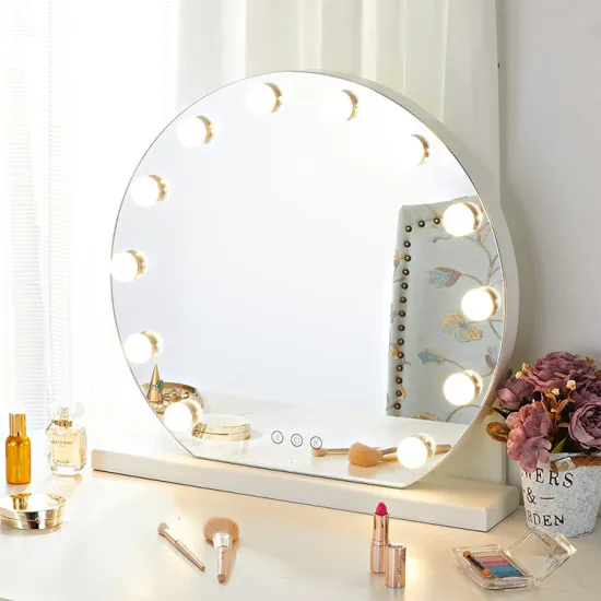 Customizable Professional Wholesale Bathroom Mirror with Touch Control, Defogging, and Round Hollywood Style Lighting