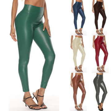 Women's Tummy Control Stretch High-Waist Faux Leather Leggings with Thin Fleece Lining