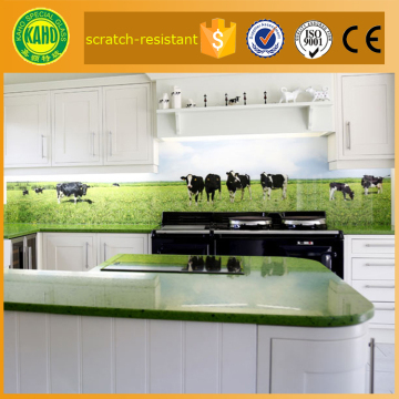 Color designed Toughened digital printing on glass cheap kitchen backsplashwith size customized