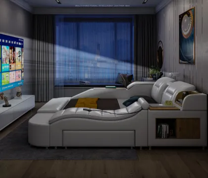 Multifunctional Massage Leather Tatami Bed with USB Charge and Speaker