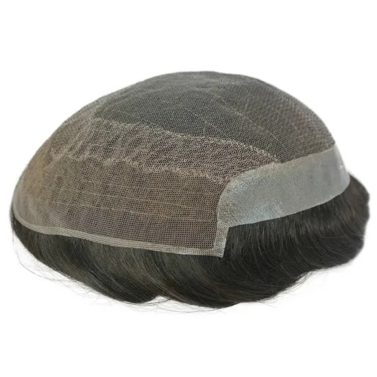 Affordable Wholesale Swiss Lace Men's Toupee with PU Backing: 100% Indian Remy Human Hair Replacement System