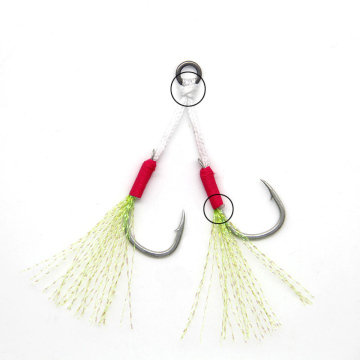 TAIGEK Jigging Fishing Hooks 10#-20# Double Twin Feather Jigging Assist Hooks