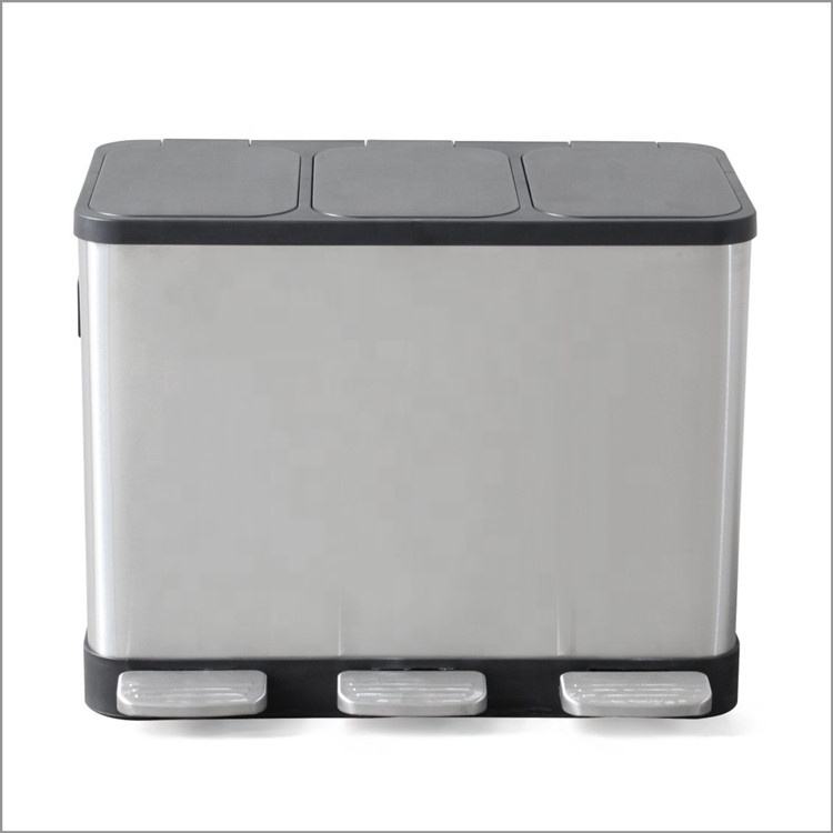 Indoor Hotel 3 Compartment Stainless Steel Pedal Bin