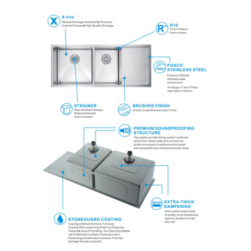 SUS304 Küche Doppelschüssel Waschbecken mit Abflussbrett