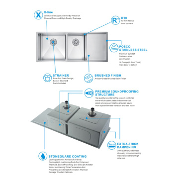 Sus304 Kitchen Double Bow Bowl avec drainage