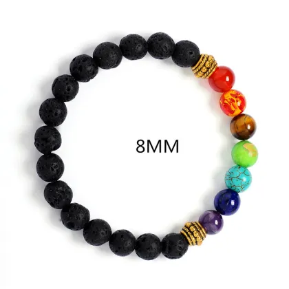 8mm Black Lava Energy Stone Buddha Lion Head Yoga Bracelet - Handmade Seven Chakra Seven Chakras Accessory