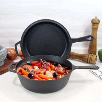 Factory Direct 5QT 26.5cm Cast Iron Shallow Pot with Skillet Lid Dutch Oven - Pre-Seasoned and Double Use Deep Saucepan
