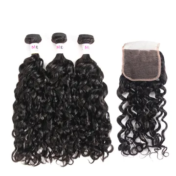 New Products Virgin Brazilian Human Hair Water Wave Bundles With Lace Closure