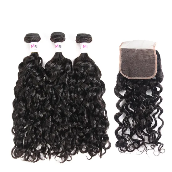 New Products Virgin Brazilian Human Hair Water Wave Bundles With Lace Closure