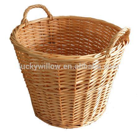 natural round cheap empty wicker chestnut storage basket wholesaler for laundry with two ear handles in bath room or dining room