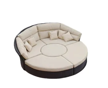 Brown Wicker Rattan Patio Conversation Set with Outdoor Curved Metal Sectional Couch Sofa