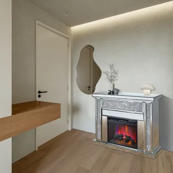 Mirrored Electric Fireplace for Living Room Furniture Décor with Free-standing Heater and Mantel