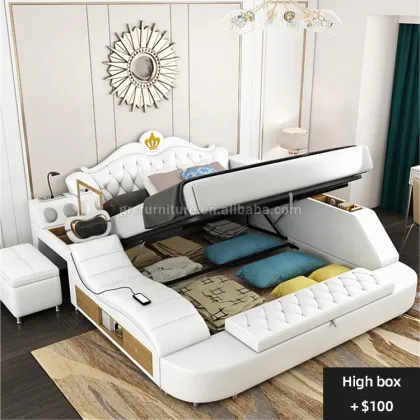Modern European Leather Double Wedding Bed with Back Massage