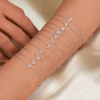 S925 Silver Zirconia Initial Charm Bracelet - Customized A-Z Letters for Women