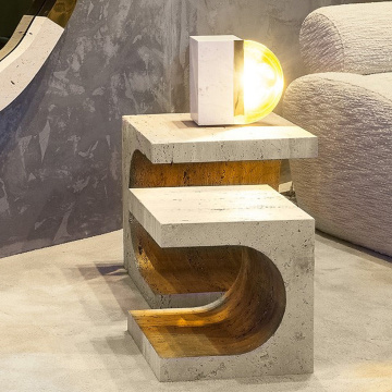 Gold Travertine Stone Square Side Table