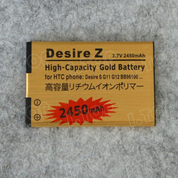 long life gold cell phone battery for HTC Desire Z/S with 2450mAh