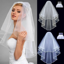 Women Short Tulle Bridal Veil With Comb Wedding Accessories Mariage Two Layers White Ivory Simple