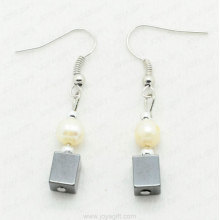 Freshwater pearl hematite Square beads earring