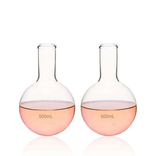 Long narrow neck round glass boiling flask 50ml