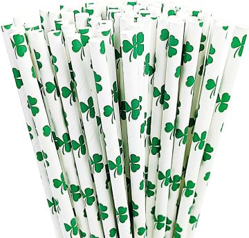 Πράσινα καλαμάκια χαρτιού Shamrock για πάρτι της ημέρας του Αγίου Πατρικίου