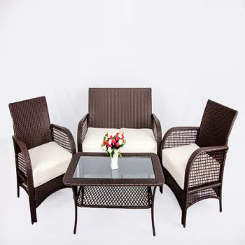 Vintage Metal Framed Wicker Chair and Glass Top Table set