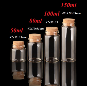 High Borosilicate glass tube bottle storage container with Cork