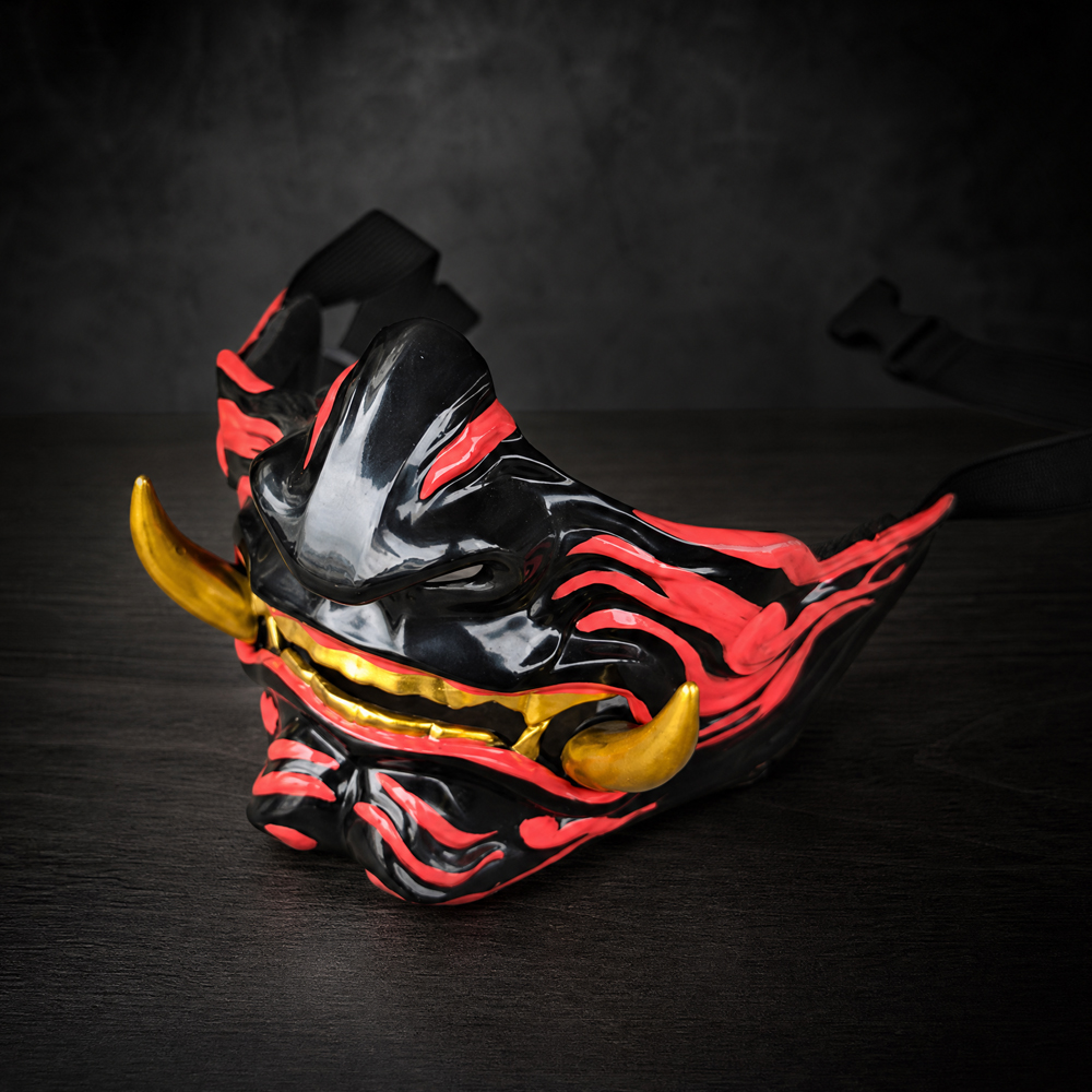 Black Red Hannya Lower Half Oni Mask