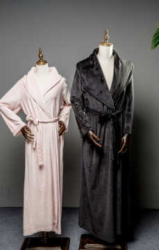 Black warm island fleece long robe for couple