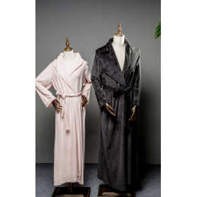 Black warm island fleece long robe for couple