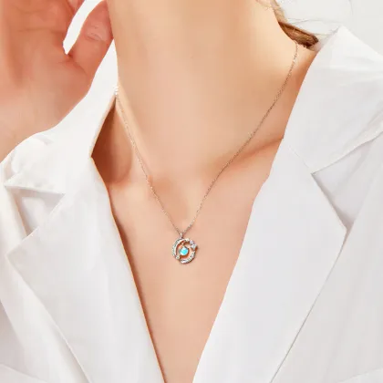 New 925 Sterling Silver Moonstone Planet Clavicle Chain Diamond Necklace - All-Match Women's Jewelry