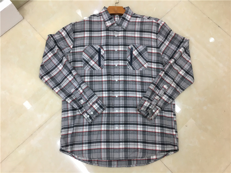 Men's Cotton Double-Pocket Red And Grey Checkered Shirt