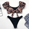 INGAGA Leopard Bikini Set 2021 Push Up Swimsuits Short Sleeve Biquini Swimwear Sexy Bow Brazilian Bikinis Beachwear Bathing Suit